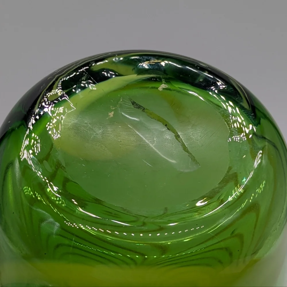 Green Glass Striped Accent Vase
